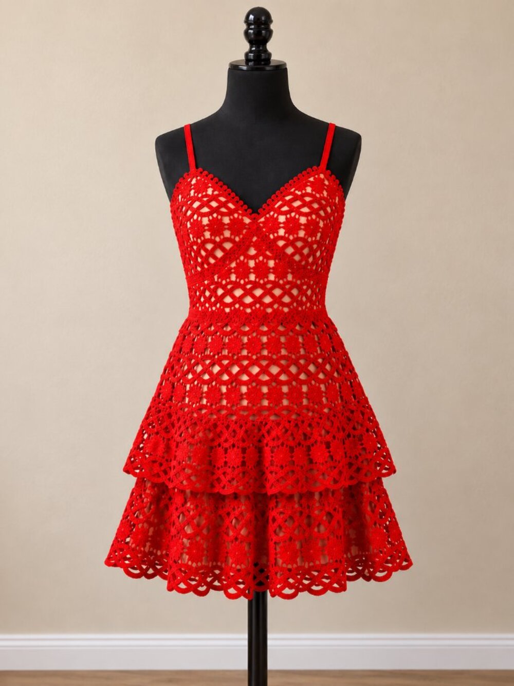 Lulus Beauty and Lace Red Crochet Tiered Mini Dress Size Medium Special Occasion